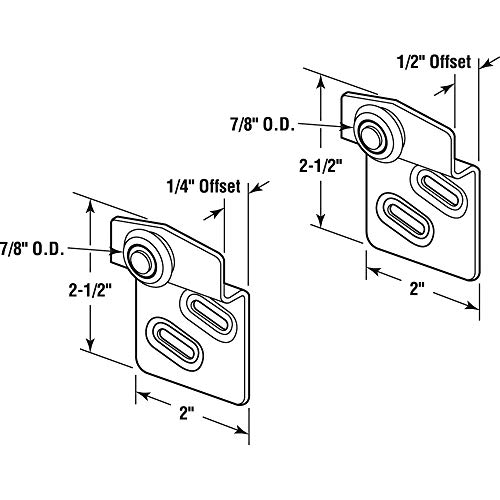 PRIME-LINE Sliding Closet Door Roller Kit, 7/8" Wheel Diameter, Convex (Round) Edge Plastic, Stamped Steel Construction, Includes 1/4" & 1/2" Offset Pairs, Fits Atlas Wardrobe Door Systems (4 Pack)