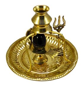 creativegifts shaligram shiva ling lingam shivling statue hindu puja brass stand with thali