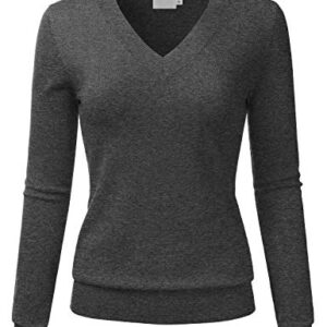 LALABEE Women's V-Neck Long Sleeve Soft Basic Pullover Knit Sweater CHARCOALGRAY L