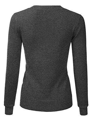 LALABEE Women's V-Neck Long Sleeve Soft Basic Pullover Knit Sweater CHARCOALGRAY L