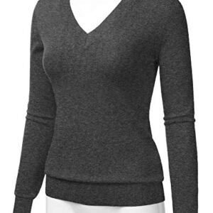 LALABEE Women's V-Neck Long Sleeve Soft Basic Pullover Knit Sweater CHARCOALGRAY L