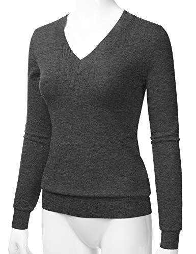 LALABEE Women's V-Neck Long Sleeve Soft Basic Pullover Knit Sweater CHARCOALGRAY L