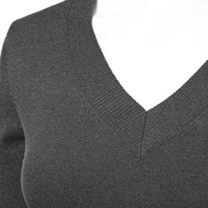 LALABEE Women's V-Neck Long Sleeve Soft Basic Pullover Knit Sweater CHARCOALGRAY L