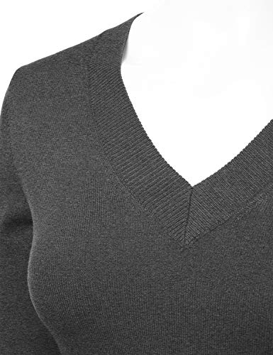 LALABEE Women's V-Neck Long Sleeve Soft Basic Pullover Knit Sweater CHARCOALGRAY L