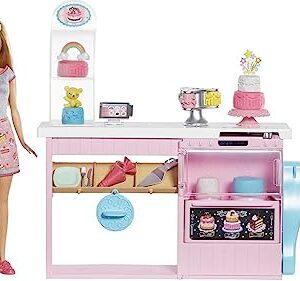 Barbie Cake Decorating Playset with Blonde Doll, Baking Island with Oven, Molding Dough & Toy Cake-Making Pieces [Amazon Exclusive]