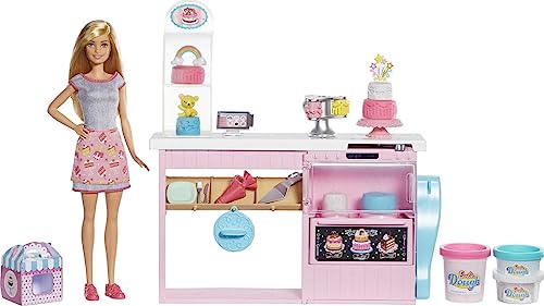 Barbie Cake Decorating Playset with Blonde Doll, Baking Island with Oven, Molding Dough & Toy Cake-Making Pieces [Amazon Exclusive]