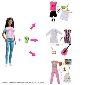 ​barbie doll with 2 career looks that feature 8 clothing and accessory surprises to discover with unboxing, gift for 3 to 7 year olds