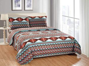 rugs 4 less rustic southwestern western bedsheets set with navajo tribal native american patterns in turquoise blue and brown – utah bed sheet set (king, turquoise)