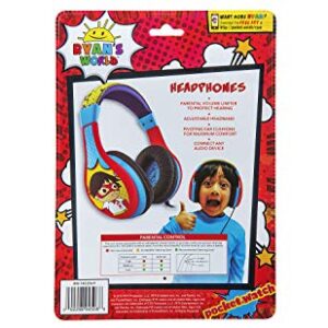 Ryans World Kids Headphones, Adjustable Headband, Stereo Sound, 3.5Mm Jack, Wired Headphones for Kids, Tangle-Free, Volume Control, Foldable, Childrens Headphones Over Ear for School Home, Travel