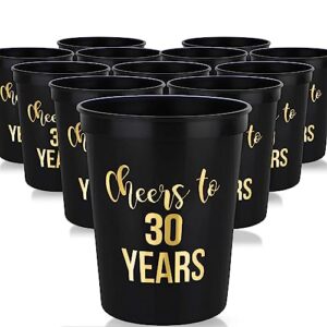 cheers to 30 years cups, 30th birthday party cups, set of 12, 16oz black and gold stadium 30th birthday cups, perfect for birthday parties, birthday decorations