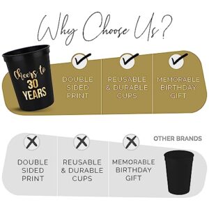 Cheers to 30 Years Cups, 30th Birthday Party Cups, Set of 12, 16oz Black and Gold Stadium 30th Birthday Cups, Perfect for Birthday Parties, Birthday Decorations