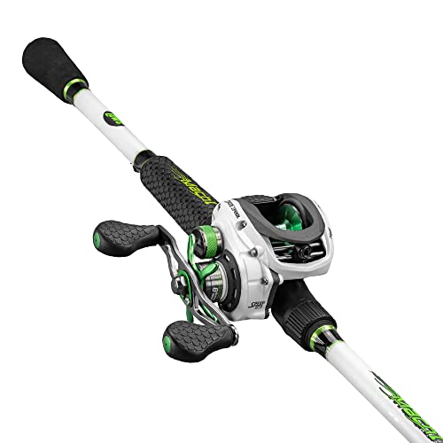 Lew's Mach 1 SLP Baitcast Reel and Fishing Rod Combo, 7-Foot 2-Inch 1-Piece Graphite Rod Blank with Split Grip EVA Handle, One-Piece Graphite Frame, Right-Hand Retrieve, Silver/Green