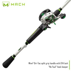 Lew's Mach 1 SLP Baitcast Reel and Fishing Rod Combo, 7-Foot 2-Inch 1-Piece Graphite Rod Blank with Split Grip EVA Handle, One-Piece Graphite Frame, Right-Hand Retrieve, Silver/Green