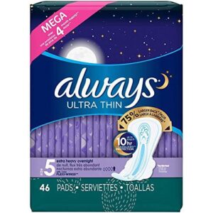 always ultra thin size 5 extra heavy overnight, unscented, 46 pads
