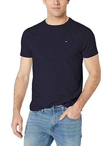 Tommy Hilfiger Men's Short Sleeve Crewneck T Shirt with Pocket, Navy Blazer, Small