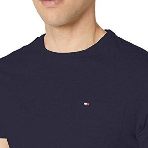 Tommy Hilfiger Men's Short Sleeve Crewneck T Shirt with Pocket, Navy Blazer, Small