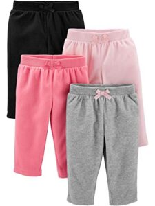 simple joys by carter's baby girls' fleece pants, pack of 4, pink/black/grey heather, 6-9 months