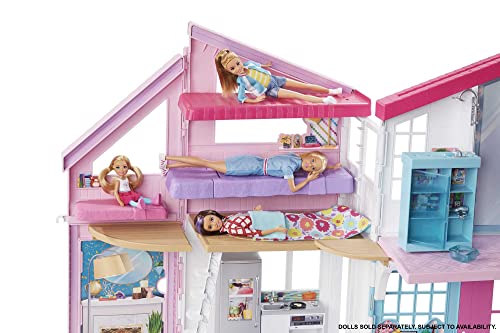 Barbie Doll House Playset, Malibu House with 25+ Themed Furniture & Accessories, 6 Rooms Including 2-In-1 Transformations