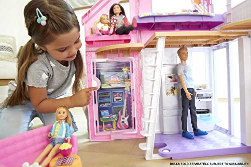 Barbie Doll House Playset, Malibu House with 25+ Themed Furniture & Accessories, 6 Rooms Including 2-In-1 Transformations