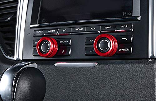 iJDMTOY 2pc Red Sports Aluminum AC Climate Control and Radio Volume Knob Ring Covers Compatible With Porsche 2014-up Macan, 2011-2018 Cayenne, 2010-2016 Panamera, 2012-2019 911