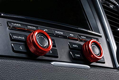 iJDMTOY 2pc Red Sports Aluminum AC Climate Control and Radio Volume Knob Ring Covers Compatible With Porsche 2014-up Macan, 2011-2018 Cayenne, 2010-2016 Panamera, 2012-2019 911