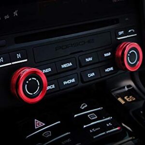 iJDMTOY 2pc Red Sports Aluminum AC Climate Control and Radio Volume Knob Ring Covers Compatible With Porsche 2014-up Macan, 2011-2018 Cayenne, 2010-2016 Panamera, 2012-2019 911