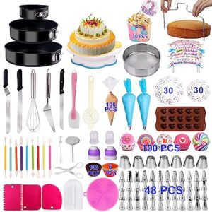cake decorating kits 567 pcs baking set with springform pans set, rotating turntable, decorating tools, cake baking supplies for beginners and cake lovers
