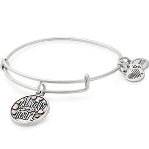 alex and ani expandable wire bangle bracelet for women, always in my heart charm, rafaelian silver finish, 2 to 3.5 in