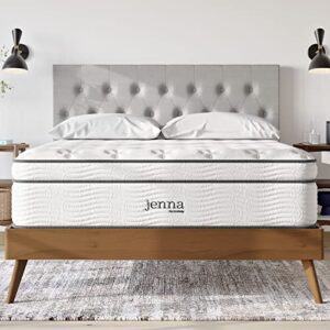 modway jenna 14” innerspring and memory foam california king mattress with individually encased coils, white
