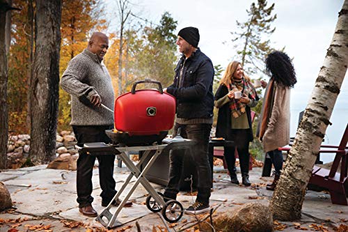 Napoleon TravelQ 285 Portable Gas BBQ Grill, Propane, Red Lid - TQ285X-RD-1-A Includes Folding Cart, Two Burners, Cast Iron Cooking Grids, Comes With Drop-in Griddle, Ideal for Camping & Tailgating