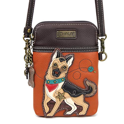 CHALA Crossbody Cell Phone Purse - Women PU Leather Multicolor Handbag with Adjustable Strap -German Shepherd Orange