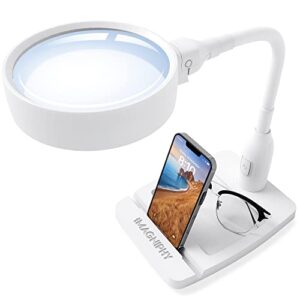 imagniphy 8x desk magnifier with light- desktop magnifying glass with light and stand- great to repair tech gadgets & hands-free reading, crafts- magnifying desk lamp with 6 led lights & sturdy base