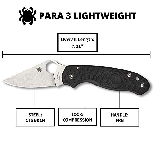 Spyderco Para 3 Lightweight Signature Folding Utility Pocket Knife with 2.92" Stainless Steel Blade and FRN Handle - Everyday Carry - PlainEdge - C223PBK