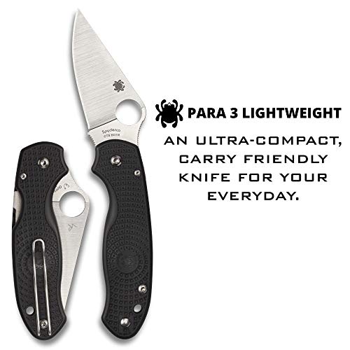 Spyderco Para 3 Lightweight Signature Folding Utility Pocket Knife with 2.92" Stainless Steel Blade and FRN Handle - Everyday Carry - PlainEdge - C223PBK