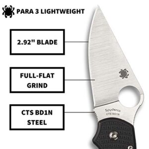 Spyderco Para 3 Lightweight Signature Folding Utility Pocket Knife with 2.92" Stainless Steel Blade and FRN Handle - Everyday Carry - PlainEdge - C223PBK