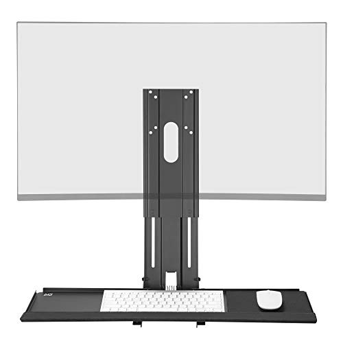 AVLT Single 17”-27” Monitor Steel Keyboard Wall Mount with Large 25.7” Height Adjustable Keyboard Tray - Computer Wall Mount Workstation VESA 75 100 – Soft Wrist Rest and Mouse Pad