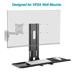 AVLT Single 17”-27” Monitor Steel Keyboard Wall Mount with Large 25.7” Height Adjustable Keyboard Tray - Computer Wall Mount Workstation VESA 75 100 – Soft Wrist Rest and Mouse Pad