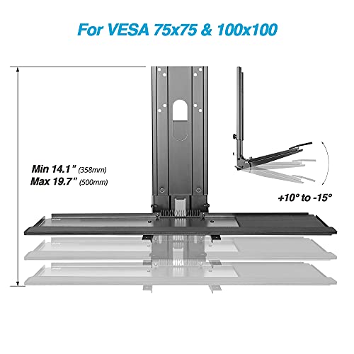 AVLT Single 17”-27” Monitor Steel Keyboard Wall Mount with Large 25.7” Height Adjustable Keyboard Tray - Computer Wall Mount Workstation VESA 75 100 – Soft Wrist Rest and Mouse Pad