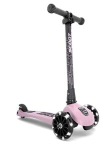 scoot & ride - highwaykick 3 children adjustable wide deck standing scooter including safety pad and led wheels (rose) - for ages 3-6