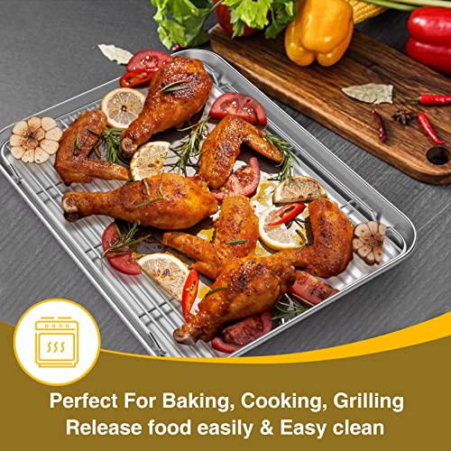 Wildone Baking Sheet with Rack Set (3 Pans + 3 Racks), Stainless Steel Baking Pan Cookie Sheet with Cooling Rack, Non Toxic & Heavy Duty & Easy Clean