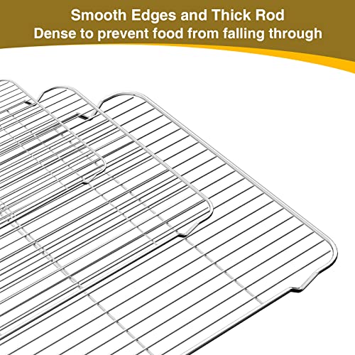 Wildone Baking Sheet with Rack Set (3 Pans + 3 Racks), Stainless Steel Baking Pan Cookie Sheet with Cooling Rack, Non Toxic & Heavy Duty & Easy Clean