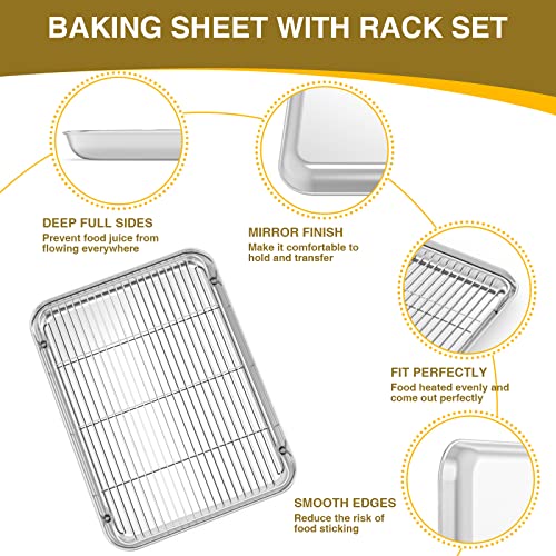 Wildone Baking Sheet with Rack Set (3 Pans + 3 Racks), Stainless Steel Baking Pan Cookie Sheet with Cooling Rack, Non Toxic & Heavy Duty & Easy Clean