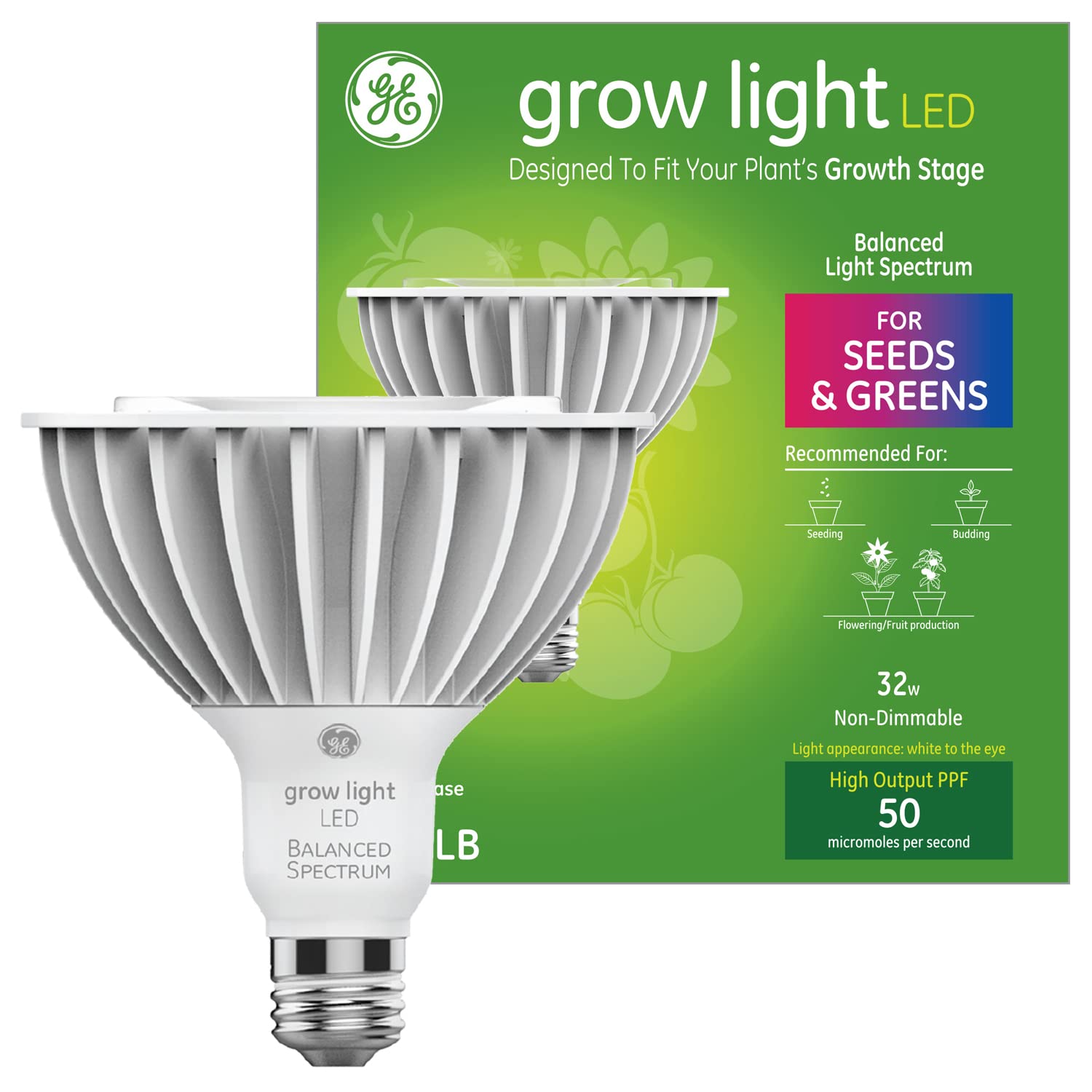 GE Lighting Grow Light for Plants, LED Light Bulb For Seeds and Greens with Balanced Light Spectrum, PAR38 Flood Light Bulb