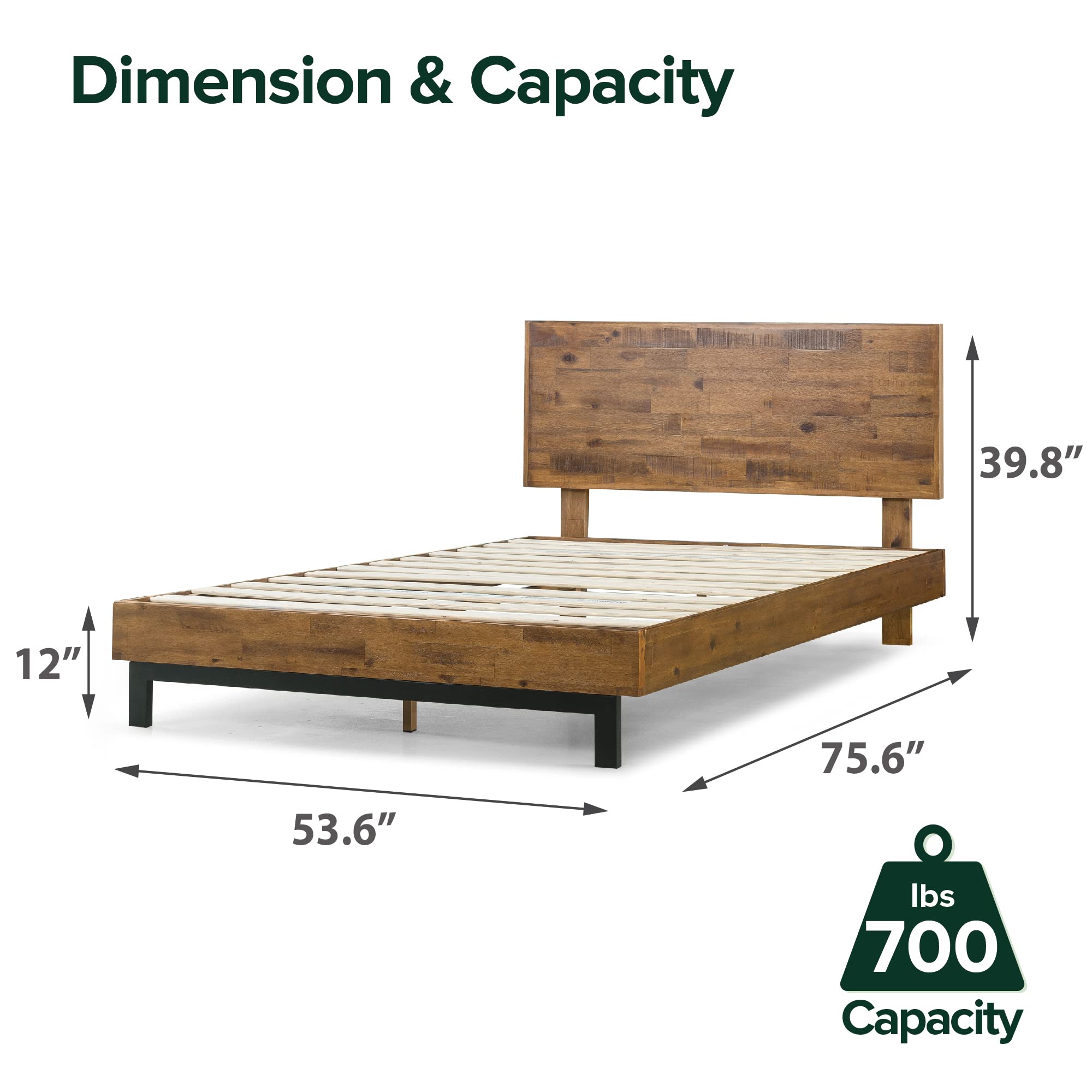 ZINUS Tricia Wood Platform Bed Frame with Adjustable Headboard, Wood Slat Support with No Box Spring Needed, Easy Assembly, Full