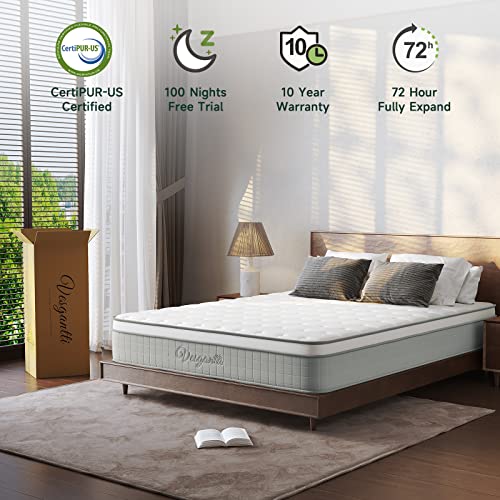 Vesgantti Twin Mattress, 10 Inch Innerspring Hybrid Mattress in a Box, Pressure Relief Pocket Spring Twin Size Mattress with Memory Foam & Breathable Knitted Fabric, Medium Firm, CertiPUR-US
