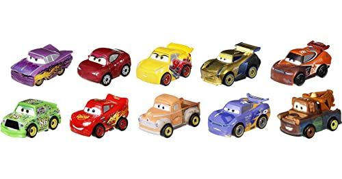 Disney Car Toys Mini Racers Set of 10 Mini Die-Cast Toy Cars, Derby Racers Series, Collectible Vehicles