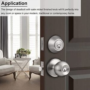 Knobonly 10 Pack All Keyed Same, Front Door Handleset with Single Cylinder Deadbolt in Satin Nickel Finish, Keyed Alike for Every Set