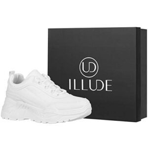 ILLUDE Women's Platform Lace up Sneaker Lightweight Casual Everyday Walking Fashion Sneakers Shoes (7, White)