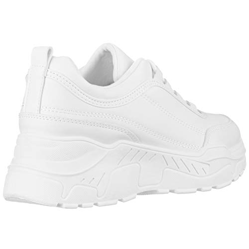 ILLUDE Women's Platform Lace up Sneaker Lightweight Casual Everyday Walking Fashion Sneakers Shoes (7, White)