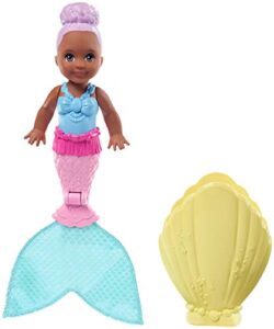 barbie dreamtopia blind pack surprise mermaid dolls, 4-inch, in seashell, with surprise look, gift for 3 to 7 year olds
